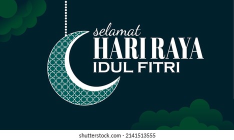 Feliz Eid Al-Fitr con fondo azul e ilustraciones. adecuado para carteles, carteles, tarjetas de felicitación. Ilustración vectorial.
