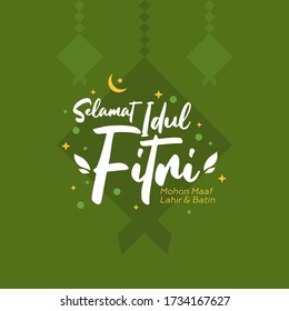 Happy Eid Al-Fitr card illustration in minimalist typographic style - Selamat Idul Fitri