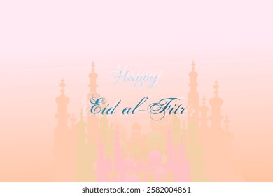 Happy Eid al-Fitr with colorful mosque silhouette background