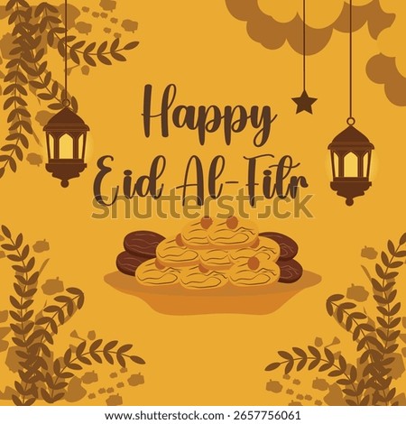 Happy Eid Al-Fitr: Festive Illustrations with Mosques, Lanterns and Sweets