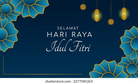 Happy Eid Al-Fitr. Happy Eid al-Fitr greeting design decorated with flower and lantern frames