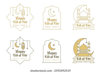 Happy Eid alFitr logo or icon featuring a crescent moon and lanterns; perfect for greeting cards, social media posts, and festive designs.