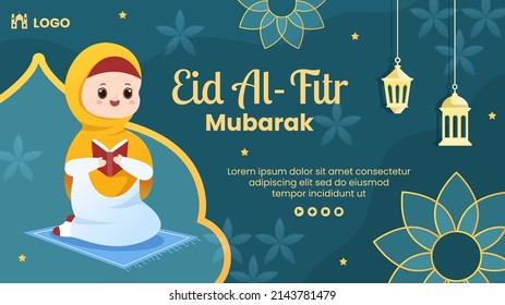 Happy Eid Al-Fitr Mubarak Channel Template Flat Design Illustration Editable of Square Background for Social Media, Poster ot Greeting Card