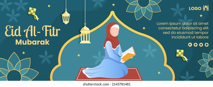 Happy Eid Al-Fitr Mubarak Cover Template Flat Design Illustration Editable of Square Background for Social Media, Poster ot Greeting Card
