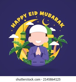 Happy Eid Al-fitr - Eid Mubarak flat design illustration