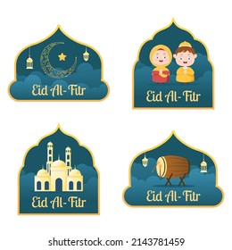 Happy Eid Al-Fitr Mubarak Label Template Flat Design Illustration Editable of Square Background for Social Media, Poster ot Greeting Card