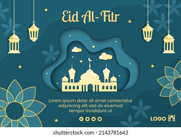 Happy Eid Al-Fitr Mubarak Template Flat Design Illustration Editable of Square Background for Social Media, Poster ot Greeting Card