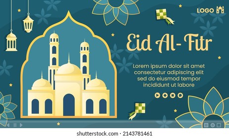 Happy Eid Al-Fitr Mubarak Thumbnail Template Flat Design Illustration Editable of Square Background for Social Media, Poster ot Greeting Card