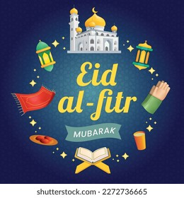 happy eid al-fitr mubarak vector card