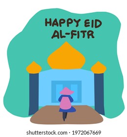 Happy eid al-fitr vector flat ilustration, happy eid Mubarak