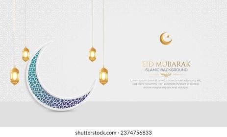 happy eid arabic elegant luxury ornamental islamic background with crescent moon and golden pattern