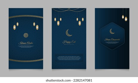 Happy Eid Blue Islamic Arabic Realistic Social Media Stories Collection Template