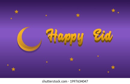 happy eid day poster, with moon and stars theme.