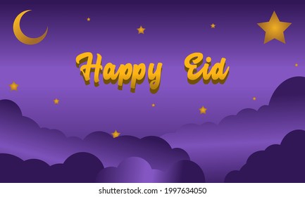 happy eid day poster, with moon and stars theme.
