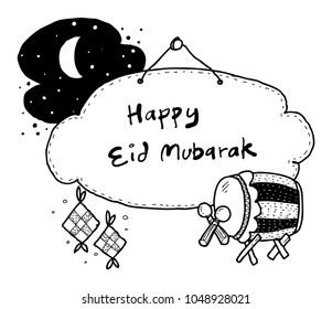 Happy eid doodle with cute frame