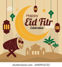 Happy eid fitr poster greeting card. Selamat hari raya idul fitri banner illustration background design