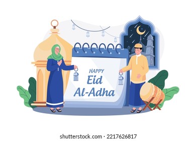 Happy Eid Illustration Konzept auf weißem Hintergrund