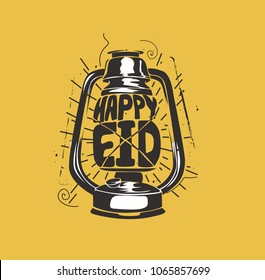 Happy eid, illustration of lamp, celebration, holiday, vector illustration