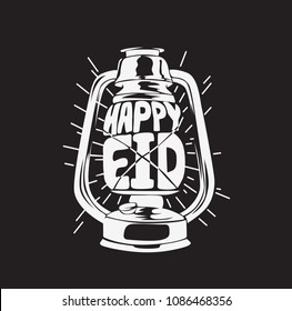Happy eid, illustration of lights and lamp, celebration, holiday, vector illustration
