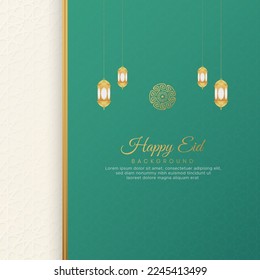 Happy Eid Islamic Arabic Green and White Luxury Background with Geometric pattern and Ornament