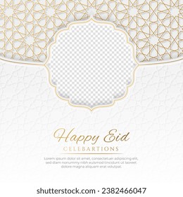 Happy Eid Islamic luxury greeting card social media post with photo frame