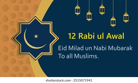 Feliz eid milad un nabi mubarak. 12 Rabi ul awal mubarak banner. Adequado para milad un nabi mubarak cartão de saudação, cartaz e banner.Jashn e eid milad un nabi nascimento do Profeta Muhammad PBUH.