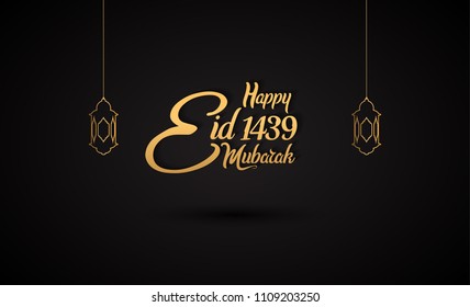 Happy Eid Mubarak 1439 islamic design with golden color on black background. vector illustration for holy month ramadan celebration.