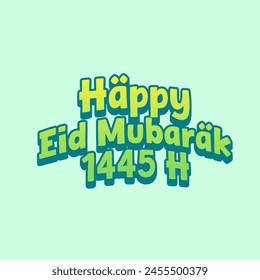 Feliz Eid Mubarak 1445 H Ilustración de Vector de dibujos animados. Personas Festiva Icon Concept Vector de Premium aislado. Estilo plano de dibujos animados