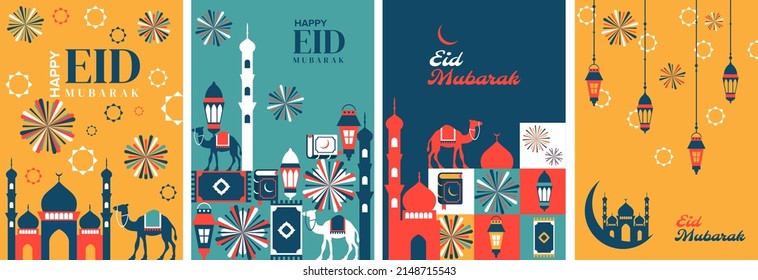 Happy eid mubarak abstract poster. Islamic vector background template