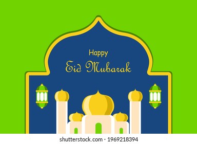 Happy Eid Mubarak background design in green color. designs for templates.