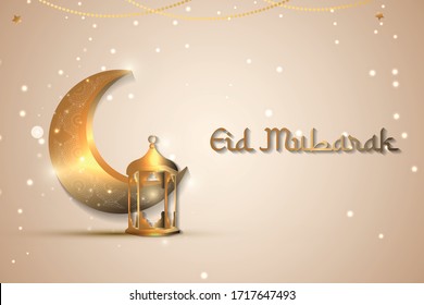 Happy Eid mubarak background with islamic symbol. illustration with arabic golden and glowing sparkling. vector