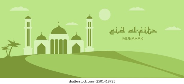 Happy Eid Mubarak with a beautiful mosque illustration
