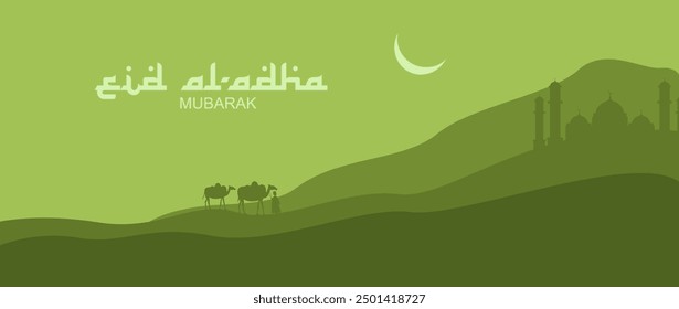 Happy Eid Mubarak with a beautiful mosque illustration