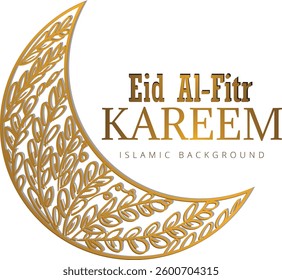 Happy Eid Mubarak, black and yellow gradient crescent moon, plain background. Eid Mubarak Graphic Design.