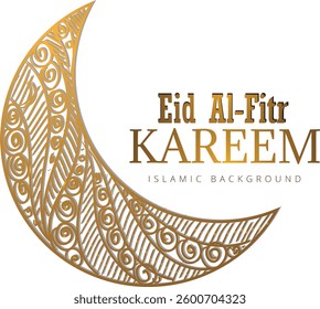 Happy Eid Mubarak, black and yellow gradient crescent moon, plain background. Eid Mubarak Graphic Design.