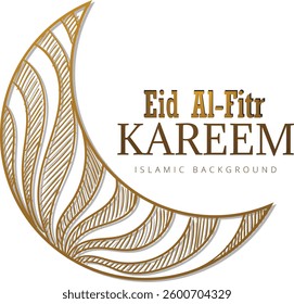 Happy Eid Mubarak, black and yellow gradient crescent moon, plain background. Eid Mubarak Graphic Design.