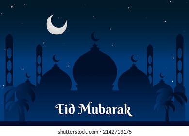 Happy Eid Mubarak. Blue Ramadhan Mubarak. Vector