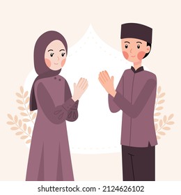 Happy eid mubarak cartoon character flat vector 