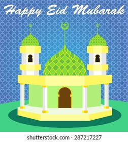 happy eid mubarak and cartoon mosque