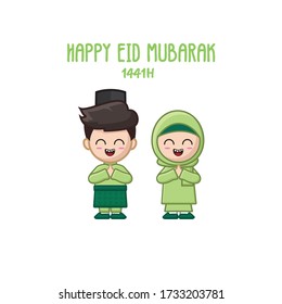 Happy Eid Mubarak character chibi cute