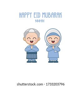 Happy Eid Mubarak character chibi cute