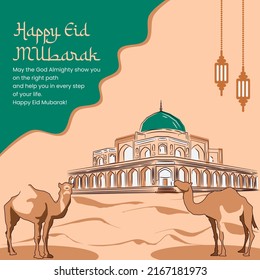 Happy eid mubarak concept. Islamic design for Landing page templates, Book Illustration, Banners, Card Invitation, Poster and Social media