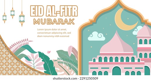 Feliz Eid Mubarak lindo fondo plano de caricatura