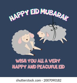 Happy Eid Mubarak Cute Grußkarte mit Bildern von Schafen