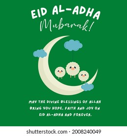 Happy Eid Mubarak Cute Greeting Card with Sheep Art Pictures (Eid Mubarak islamic vector illustration design)