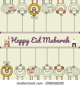 Happy Eid Mubarak Cute Grußkarte mit Sheep Art Pictures (Eid Mubarak islamic Vektorgrafik Design)