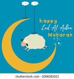 Happy Eid Mubarak Cute Greeting Card with Sheep Art Pictures (Eid Mubarak islamic vector illustration design)