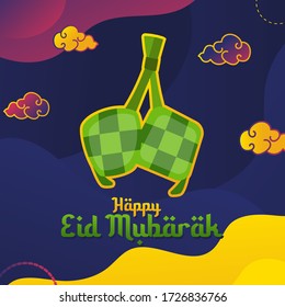 Happy Eid Mubarak Design Template für Werbung, Ig Feed mit Ketupat