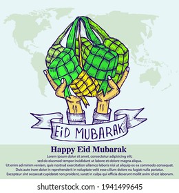 Happy Eid Mubarak, doodle Illustration
