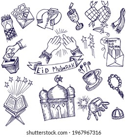  Happy Eid Mubarak, doodle sketch and illustration